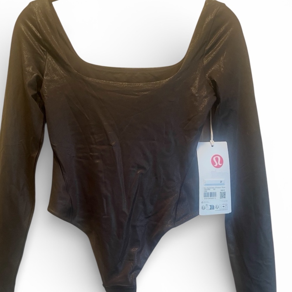 NWT Lululemon Wundermost Shine and SparkleNulu Square-Neck Bodysuit XS Black $98